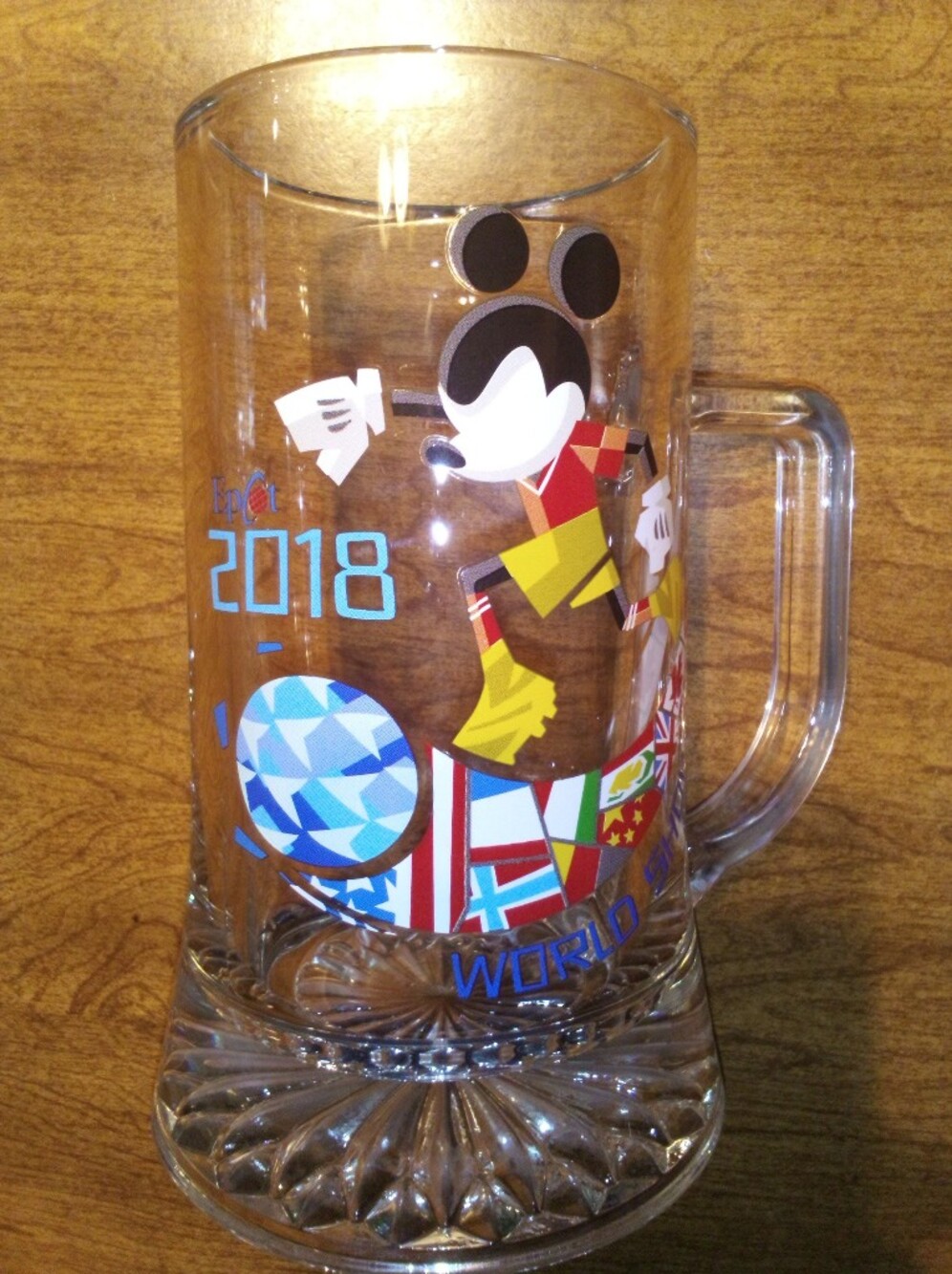 Disney Epcot World Showcase 2018 Mickey Mouse Soccer Heavy Glass Beer Mug Stein